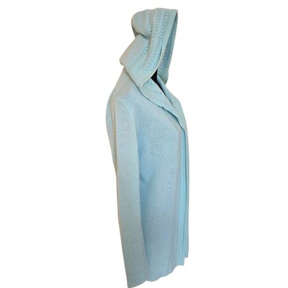 Peck & Peck Womens Wool Cashmere Hooded Open Front Cardigan Aqua Size Medium - Picture 4 of 13